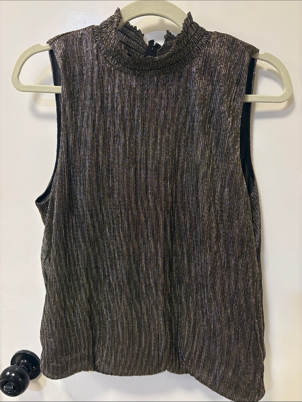 Sleeveless Metallic Mock Neck Top